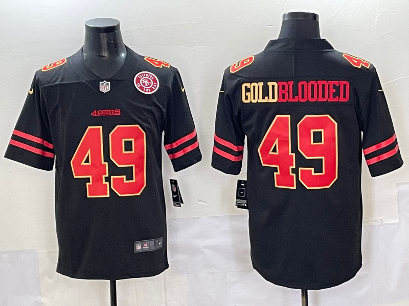 Men San Francisco 49ers #49 Goldblooded Black gold 2024 Nike Vapor Limited NFL Jersey style 003